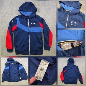 Puma BMW M Motorsport Hoodie Mens Small Blue Full Zip Racing Fleece Sweatshirt
